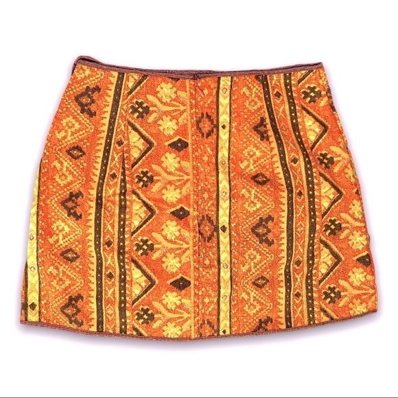 NWT FREE PEOPLE Woodblock Design Print Faux Wrap Tie Side Mini Skirt Size XS - Picture 9 of 14